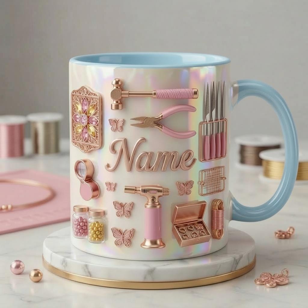 Jewelry Making Mug 3D, Faux 3D Effect Mug, Jewelry Maker Coffee Mug, Personalized Craft Gift