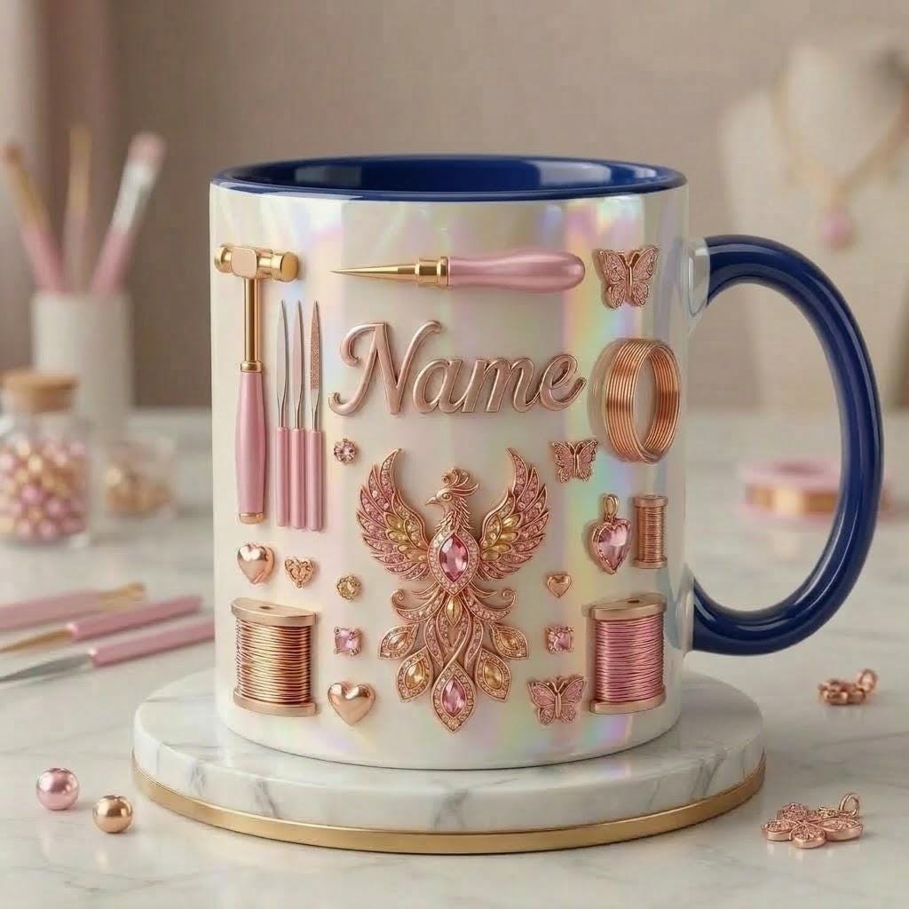 Jewelry Making Mug 3D, Custom Name Jewelry Artist Mug, Handmade Jewelry Gift,Faux 3D Effect Mug