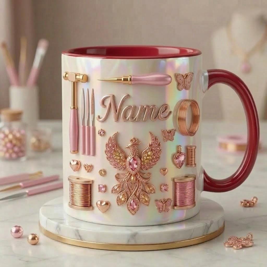 Jewelry Making Mug 3D, Custom Name Jewelry Artist Mug, Handmade Jewelry Gift,Faux 3D Effect Mug