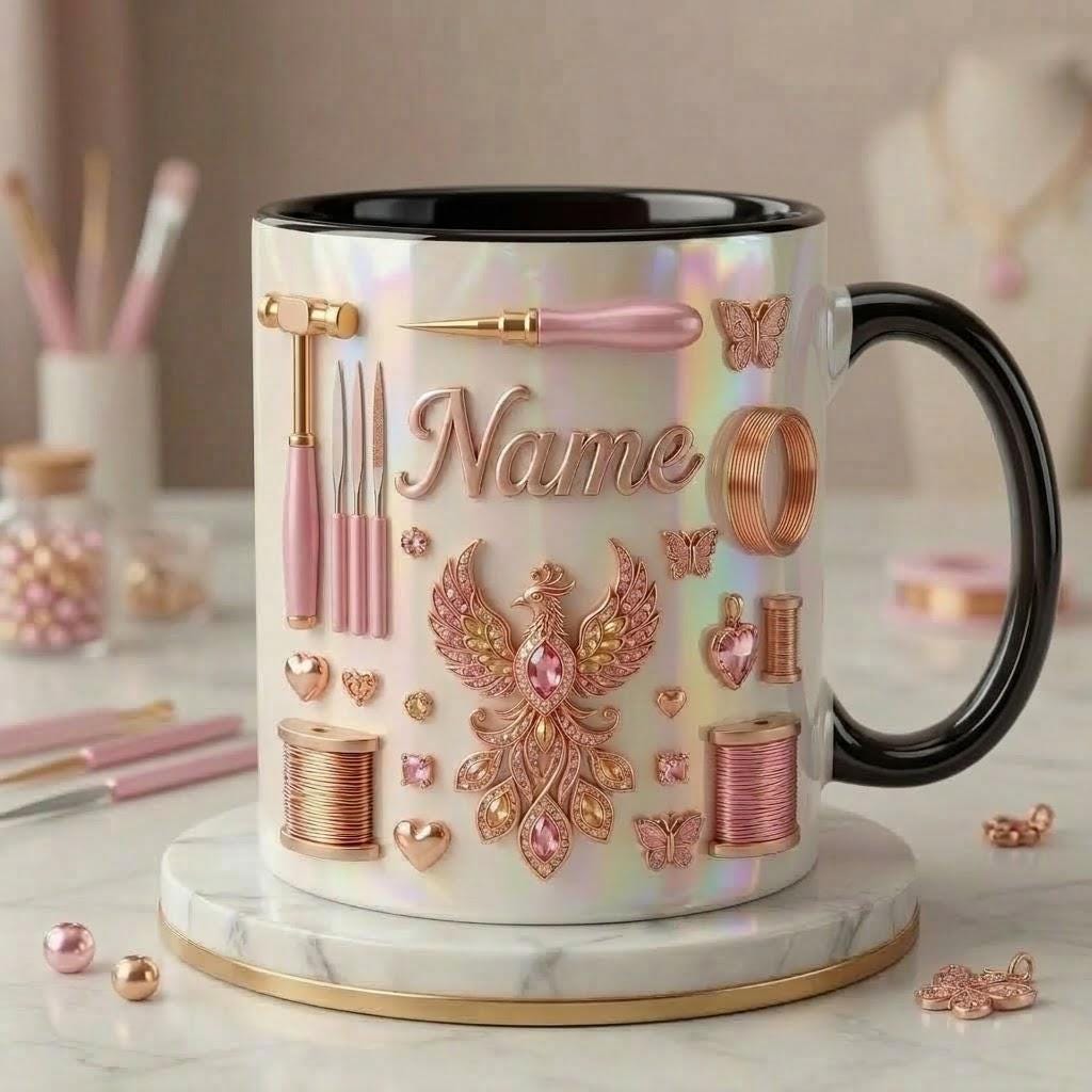 Jewelry Making Mug 3D, Custom Name Jewelry Artist Mug, Handmade Jewelry Gift,Faux 3D Effect Mug