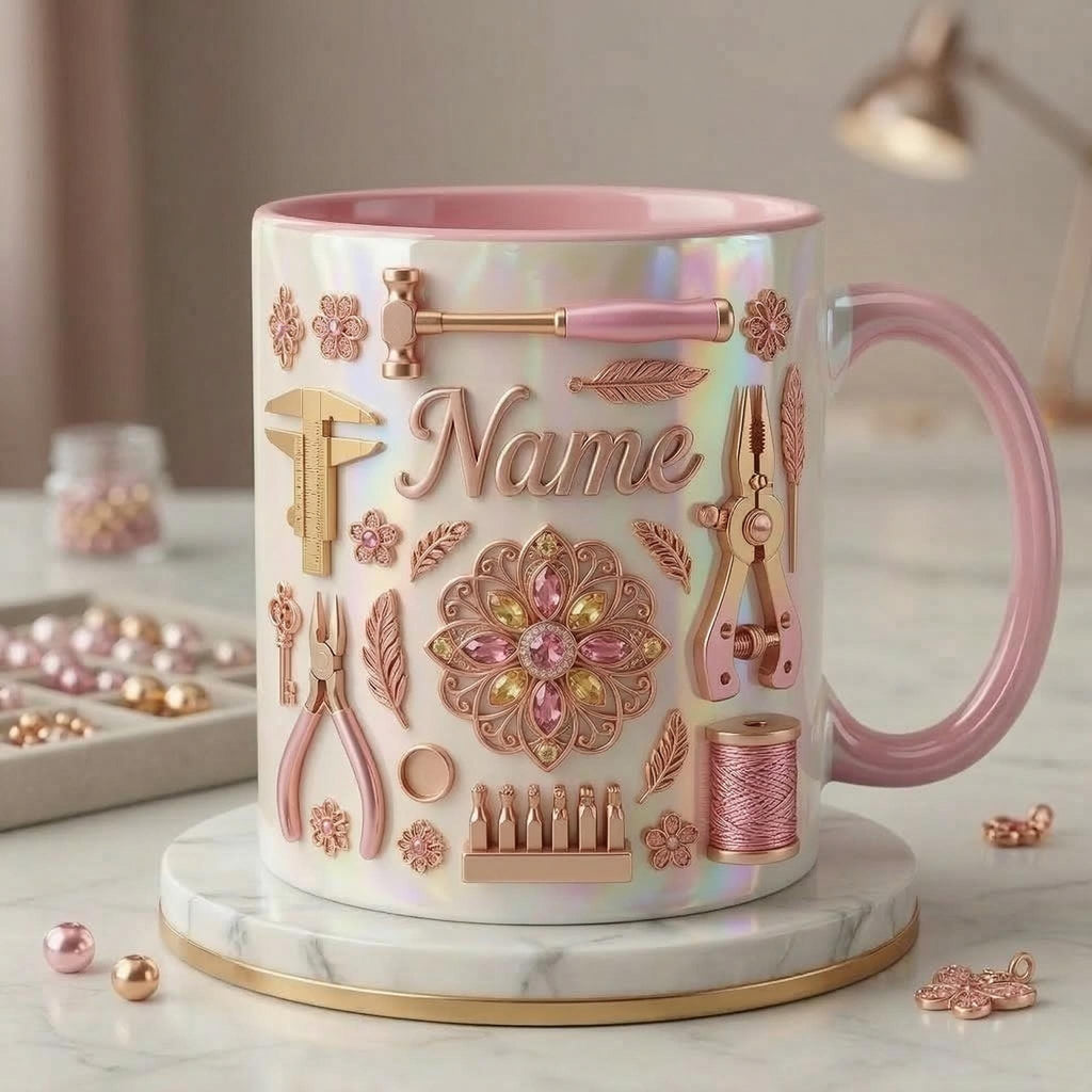 Jewelry Making Mug 3D, Faux 3D Effect Mug, Personalized Jewelry Maker Coffee Cup, Custom Name Gift