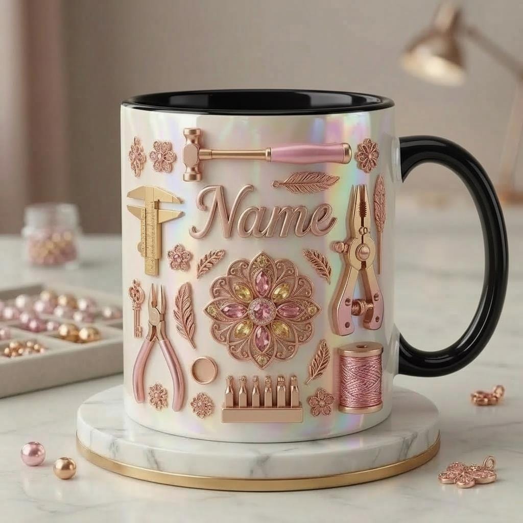Jewelry Making Mug 3D, Faux 3D Effect Mug, Personalized Jewelry Maker Coffee Cup, Custom Name Gift