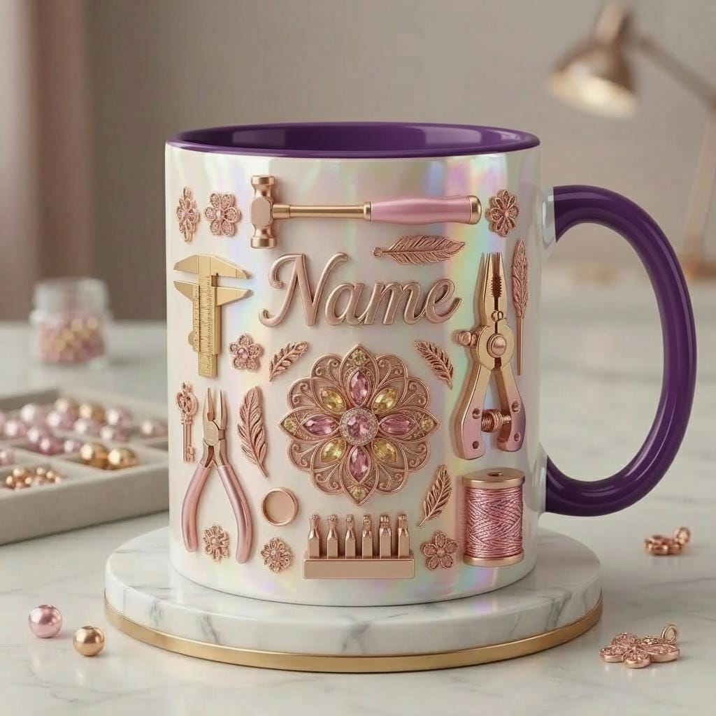 Jewelry Making Mug 3D, Faux 3D Effect Mug, Personalized Jewelry Maker Coffee Cup, Custom Name Gift
