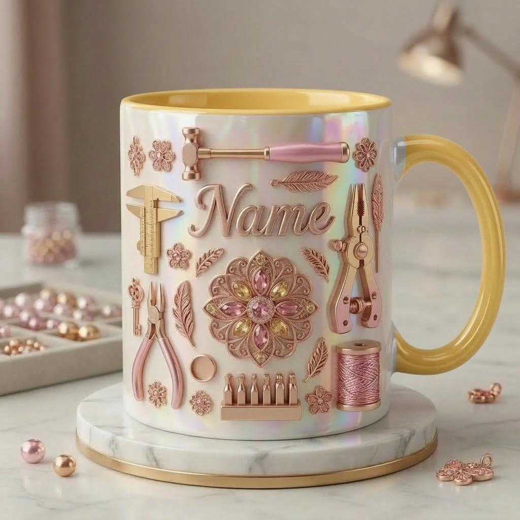 Jewelry Making Mug 3D, Faux 3D Effect Mug, Personalized Jewelry Maker Coffee Cup, Custom Name Gift