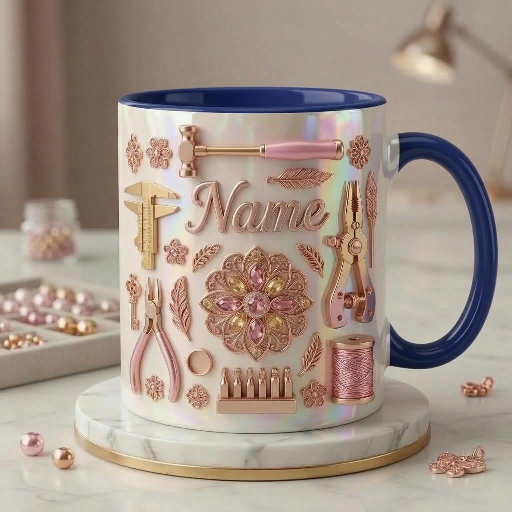 Jewelry Making Mug 3D, Faux 3D Effect Mug, Personalized Jewelry Maker Coffee Cup, Custom Name Gift