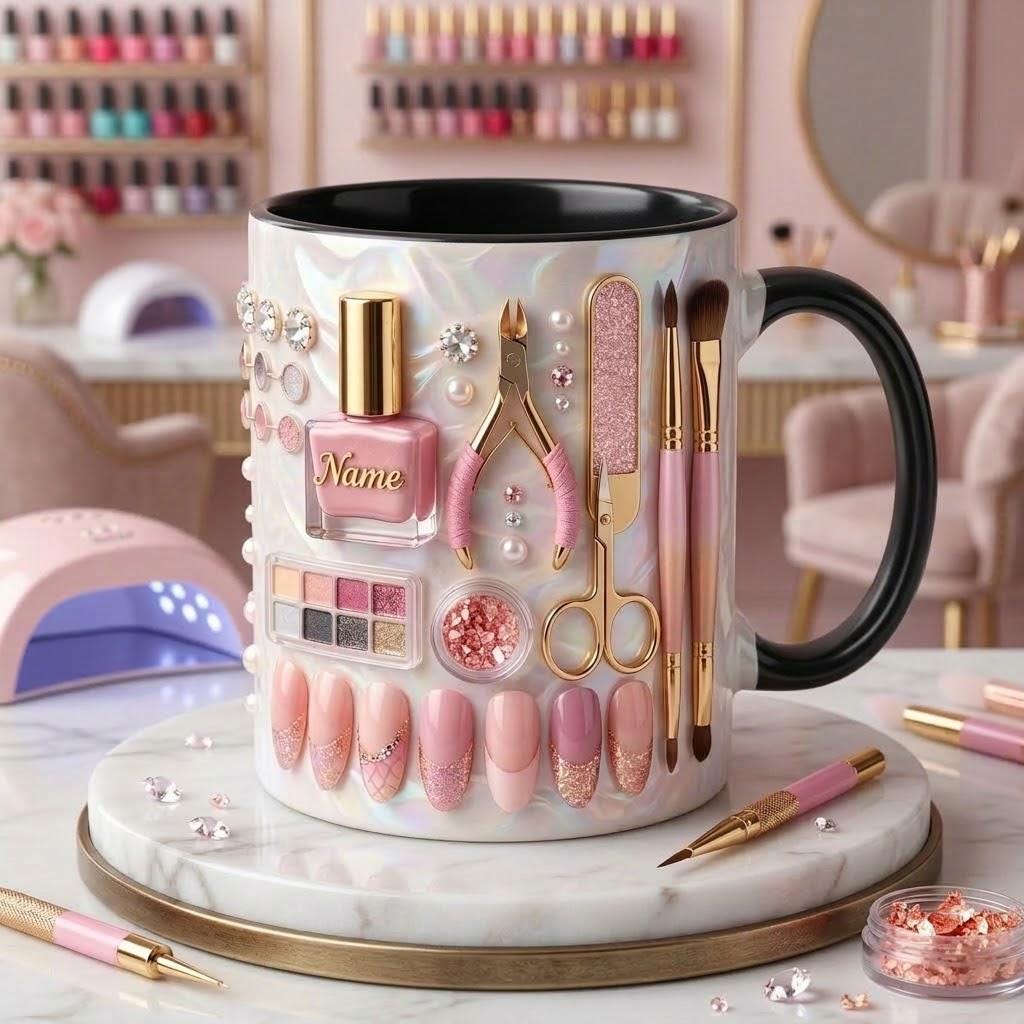 Nail Tech Mug 3D, Faux 3D Effect Mug, Nail Lover Coffee Cup, Personalized Beauty Gift