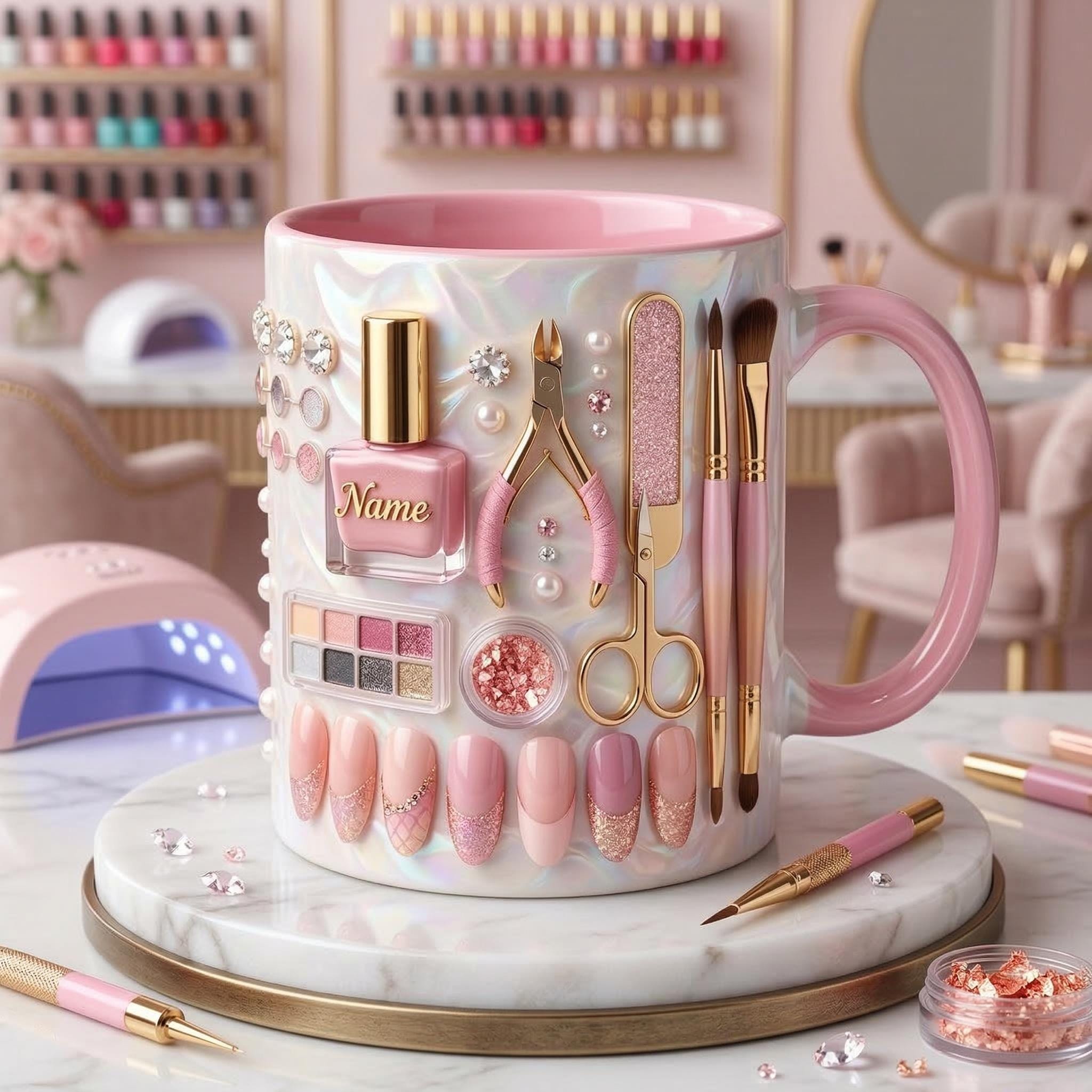 Nail Tech Mug 3D, Faux 3D Effect Mug, Nail Lover Coffee Cup, Personalized Beauty Gift