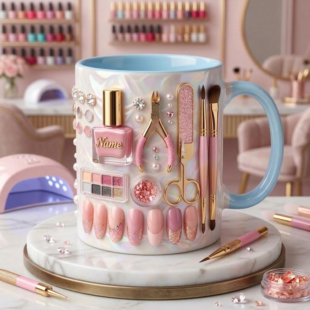 Nail Tech Mug 3D, Faux 3D Effect Mug, Nail Lover Coffee Cup, Personalized Beauty Gift