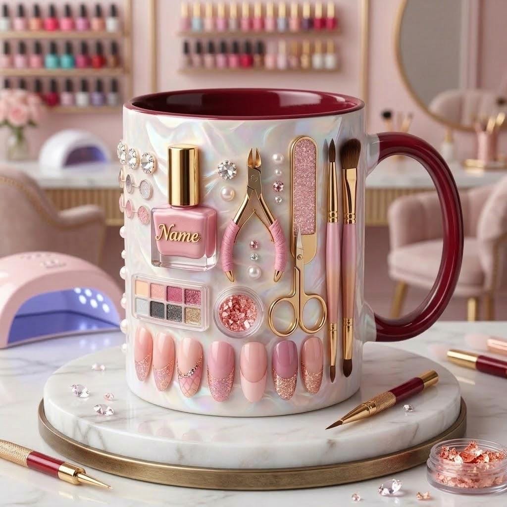 Nail Tech Mug 3D, Faux 3D Effect Mug, Nail Lover Coffee Cup, Personalized Beauty Gift