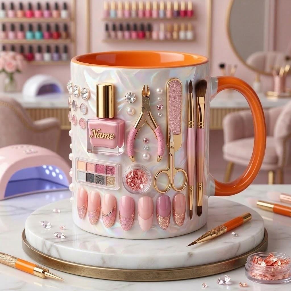 Nail Tech Mug 3D, Faux 3D Effect Mug, Nail Lover Coffee Cup, Personalized Beauty Gift