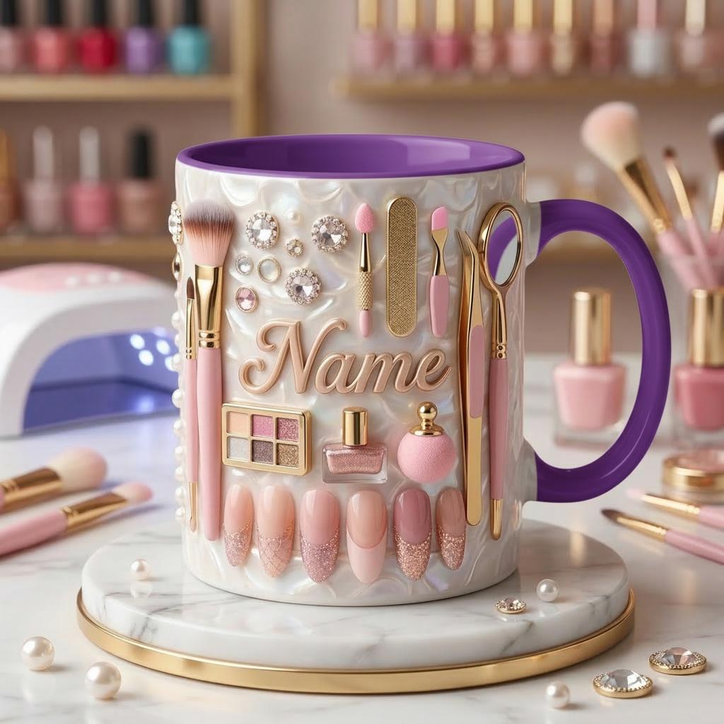Nail Tech Mug 3D, Manicurist Coffee Mug, Custom Name Nail Tech Gift, Faux 3D Effect Mug
