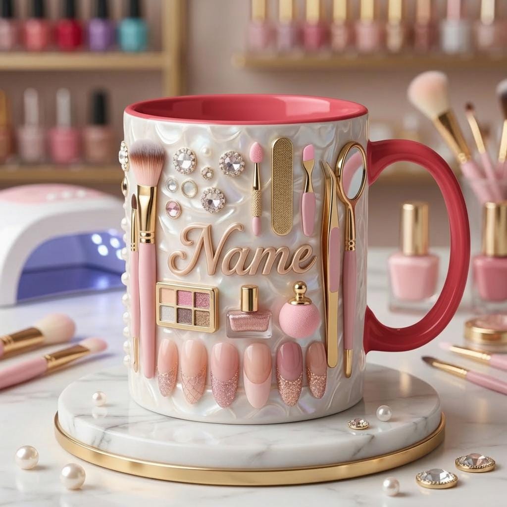 Nail Tech Mug 3D, Manicurist Coffee Mug, Custom Name Nail Tech Gift, Faux 3D Effect Mug