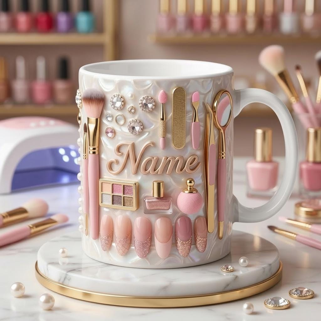 Nail Tech Mug 3D, Manicurist Coffee Mug, Custom Name Nail Tech Gift, Faux 3D Effect Mug