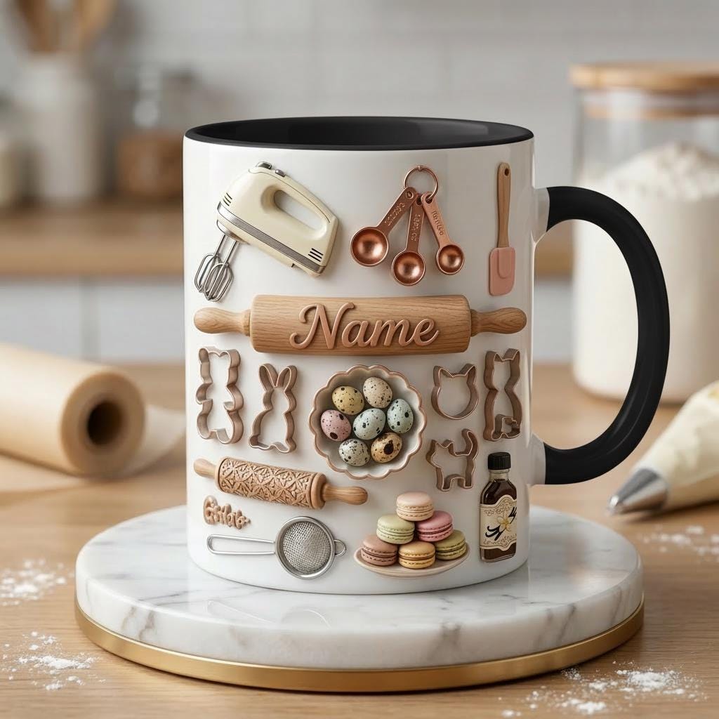 Baking Mug 3D, Faux 3D Mug, Baker Coffee Mug, Baking Lover Gift, Gift for Home Baker, Kitchen Mug, Baking Cup
