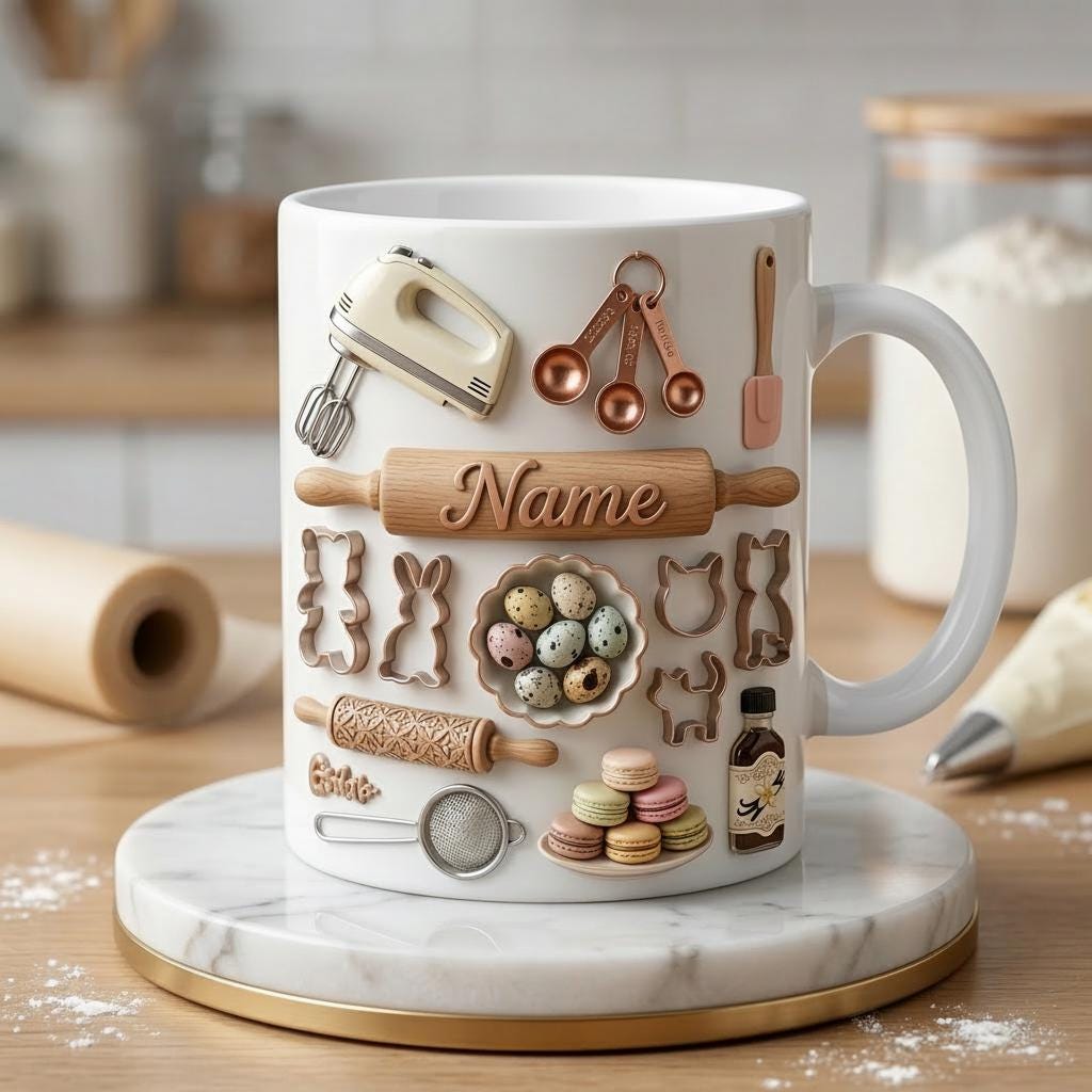 Baking Mug 3D, Faux 3D Mug, Baker Coffee Mug, Baking Lover Gift, Gift for Home Baker, Kitchen Mug, Baking Cup