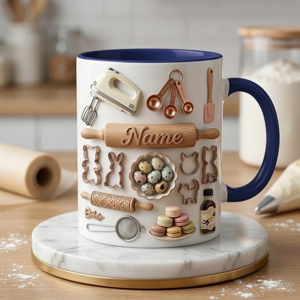 Baking Mug 3D, Faux 3D Mug, Baker Coffee Mug, Baking Lover Gift, Gift for Home Baker, Kitchen Mug, Baking Cup