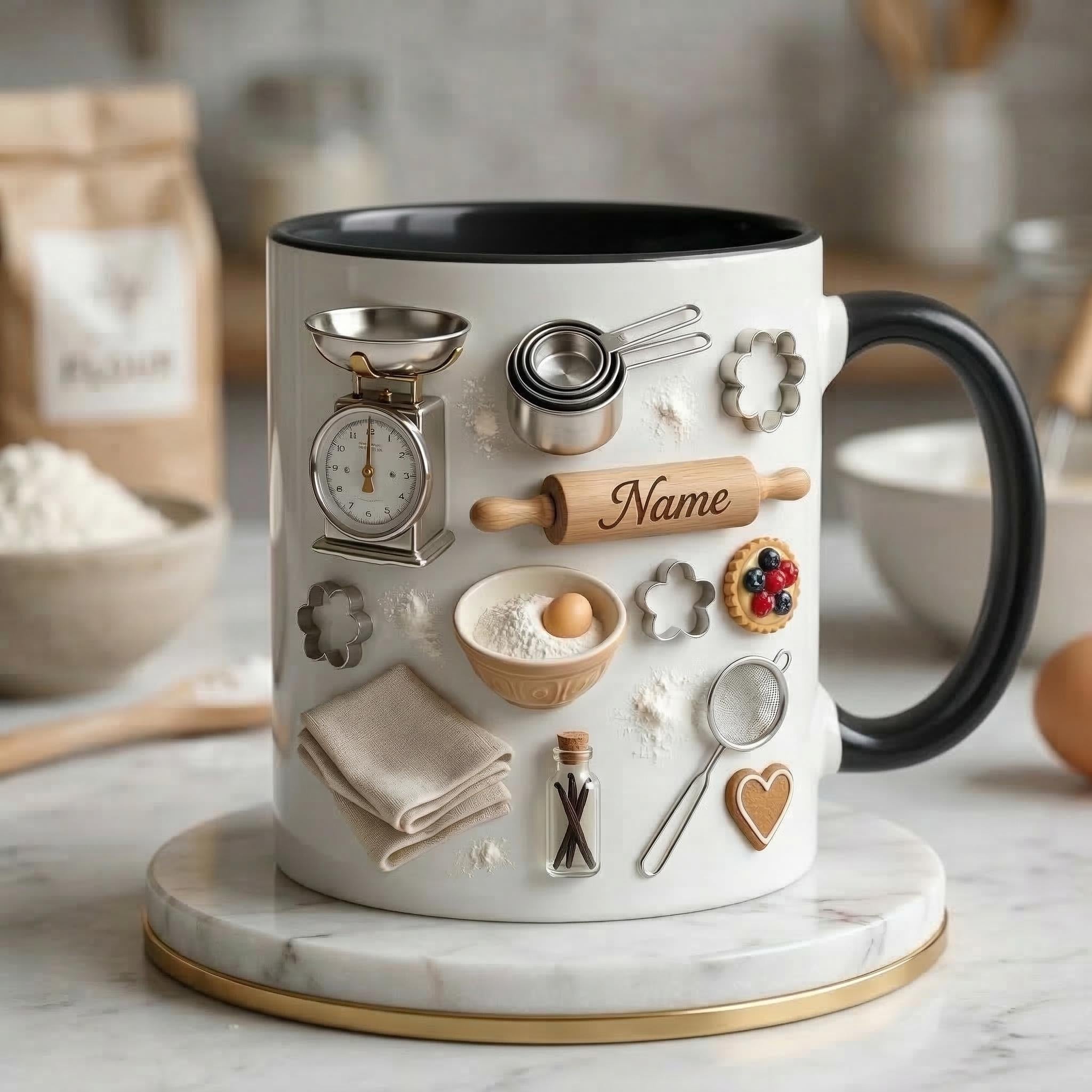 Baking Mug 3D, Faux 3D Mug, Baker Gift Idea, Baking Coffee Mug, Gift for Baking Lover, Kitchen Lover Mug, Cute Gift