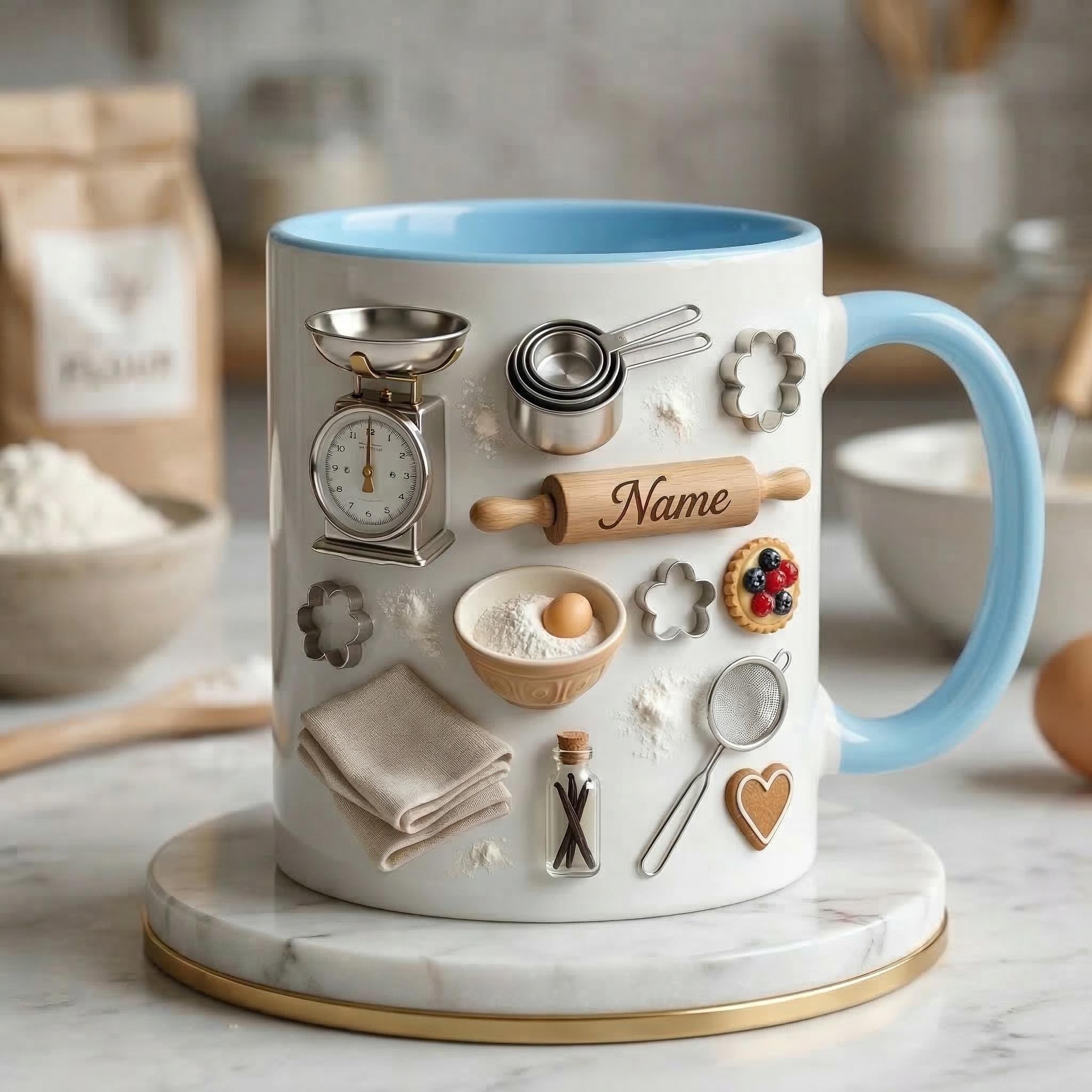 Baking Mug 3D, Faux 3D Mug, Baker Gift Idea, Baking Coffee Mug, Gift for Baking Lover, Kitchen Lover Mug, Cute Gift