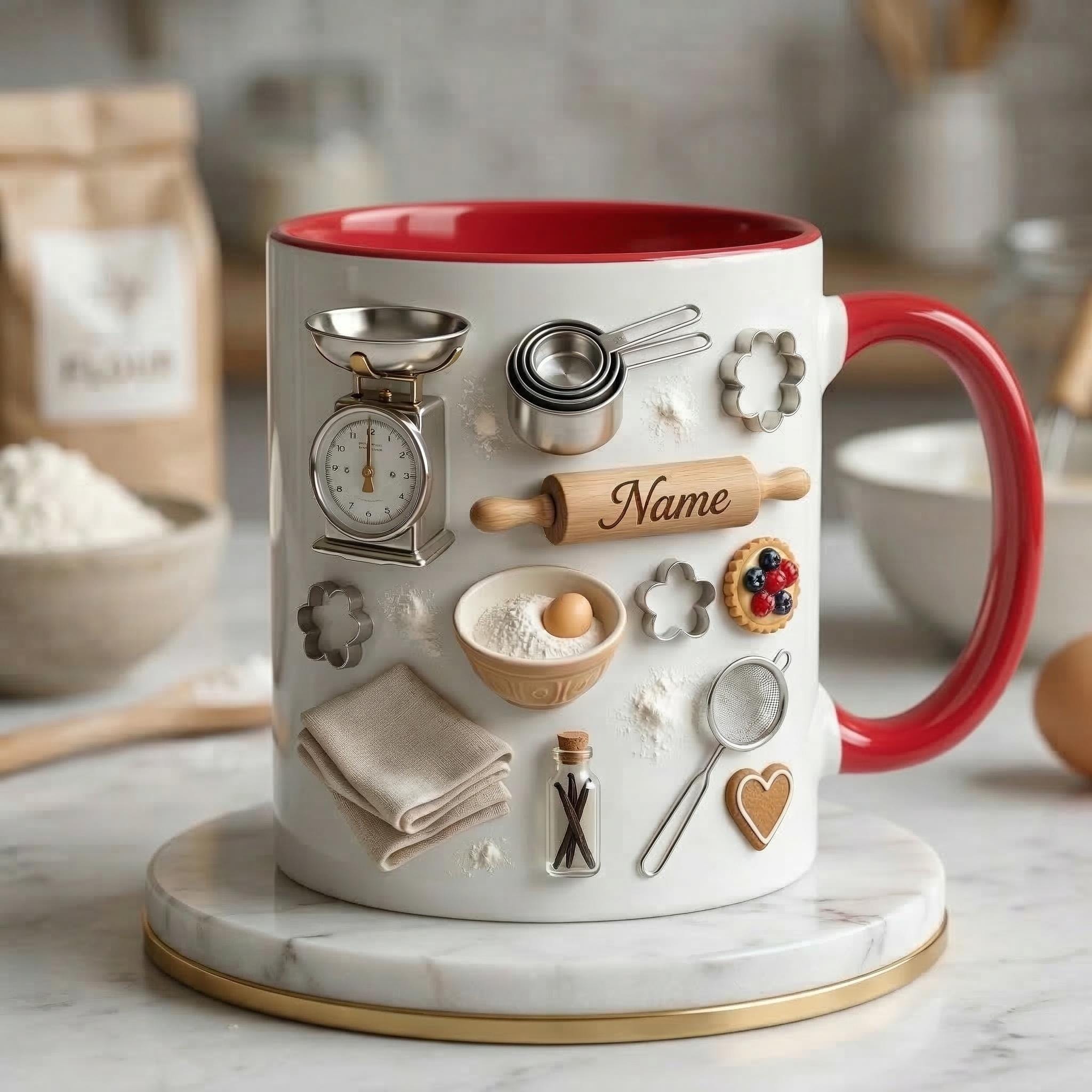 Baking Mug 3D, Faux 3D Mug, Baker Gift Idea, Baking Coffee Mug, Gift for Baking Lover, Kitchen Lover Mug, Cute Gift