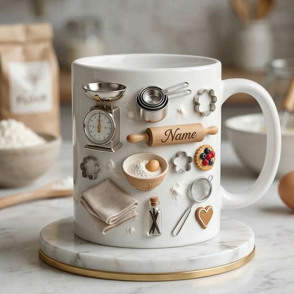 Baking Mug 3D, Faux 3D Mug, Baker Gift Idea, Baking Coffee Mug, Gift for Baking Lover, Kitchen Lover Mug, Cute Gift