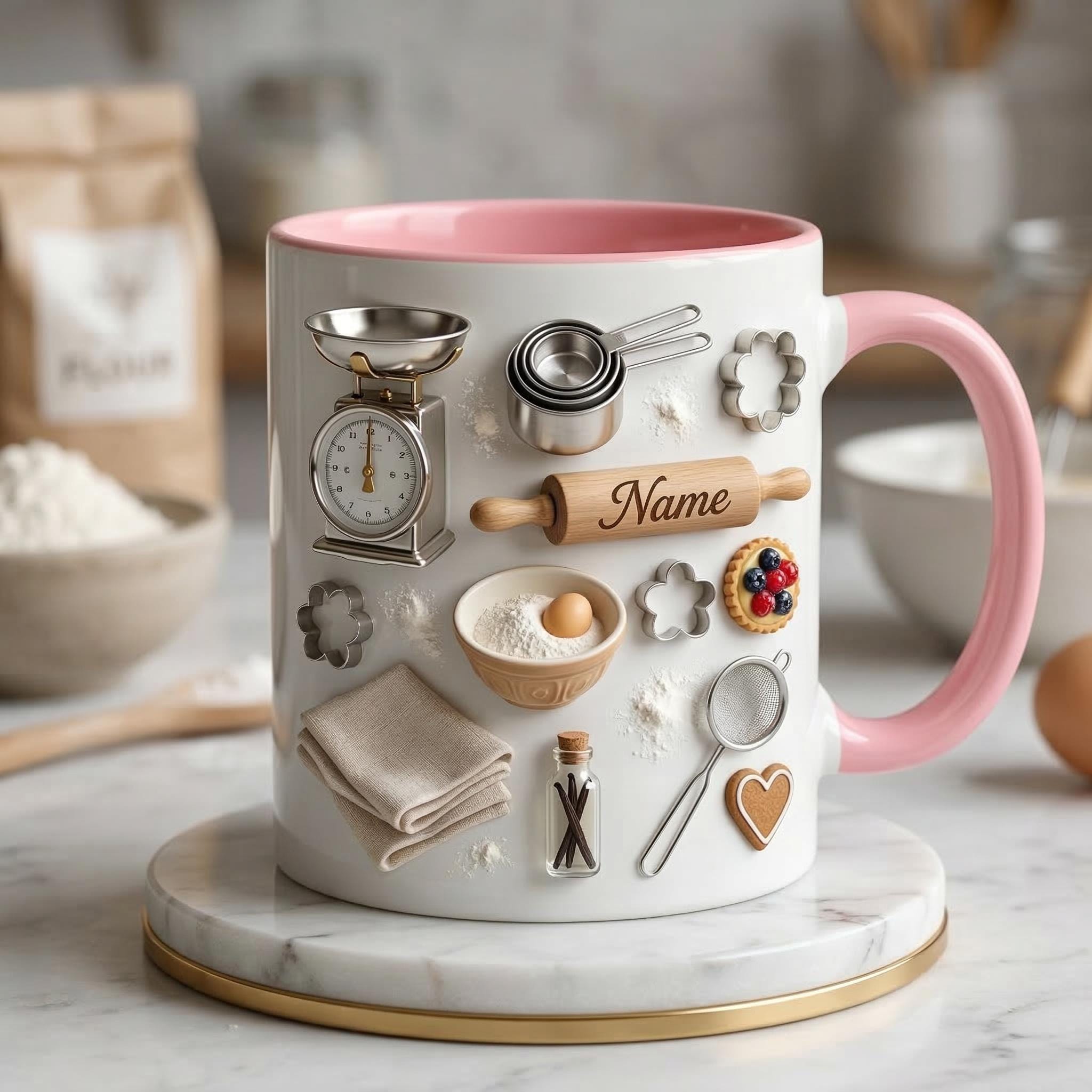 Baking Mug 3D, Faux 3D Mug, Baker Gift Idea, Baking Coffee Mug, Gift for Baking Lover, Kitchen Lover Mug, Cute Gift