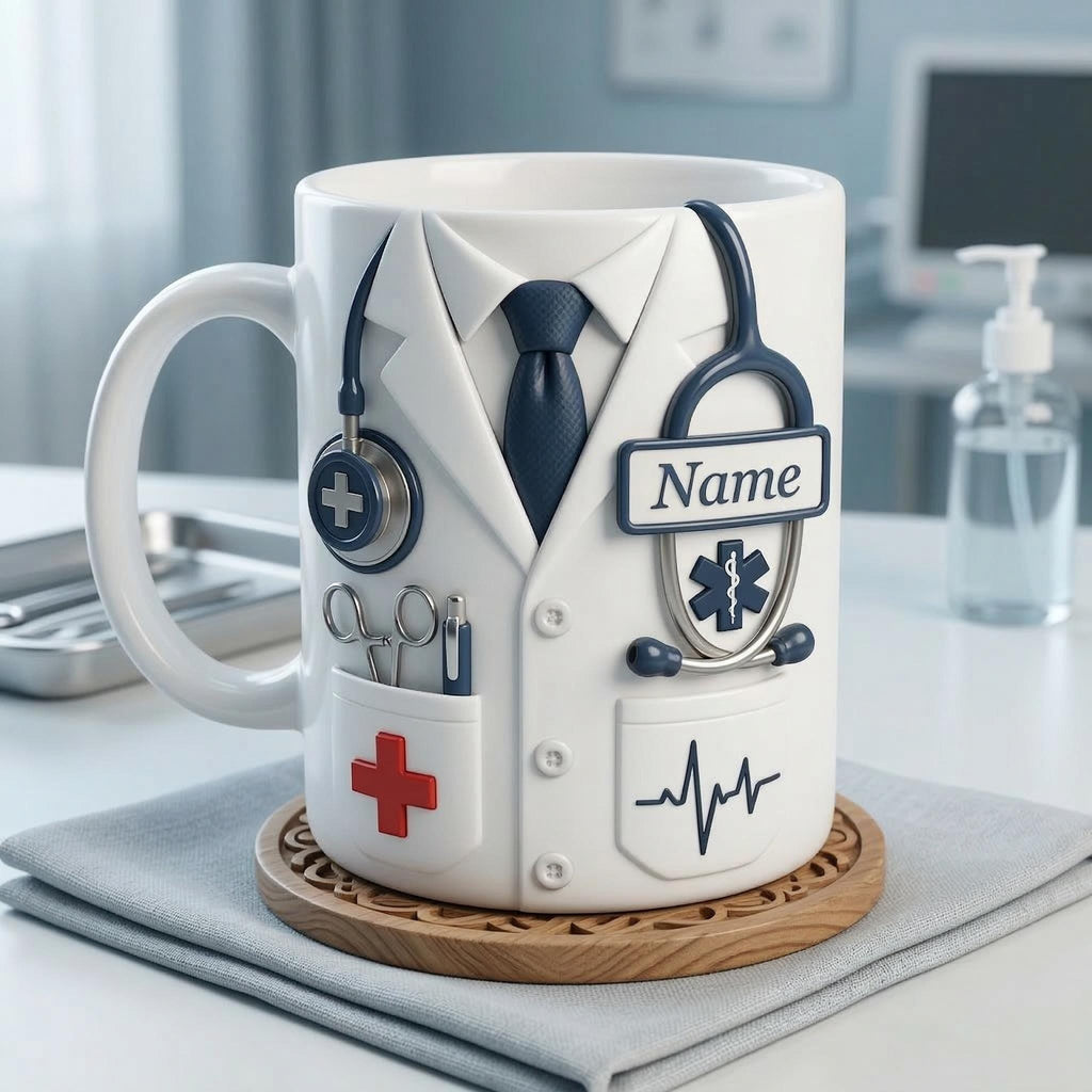 Doctor Faux 3D Accent Mug, Custom Name Doctor Cup, Healthcare Gift for Him