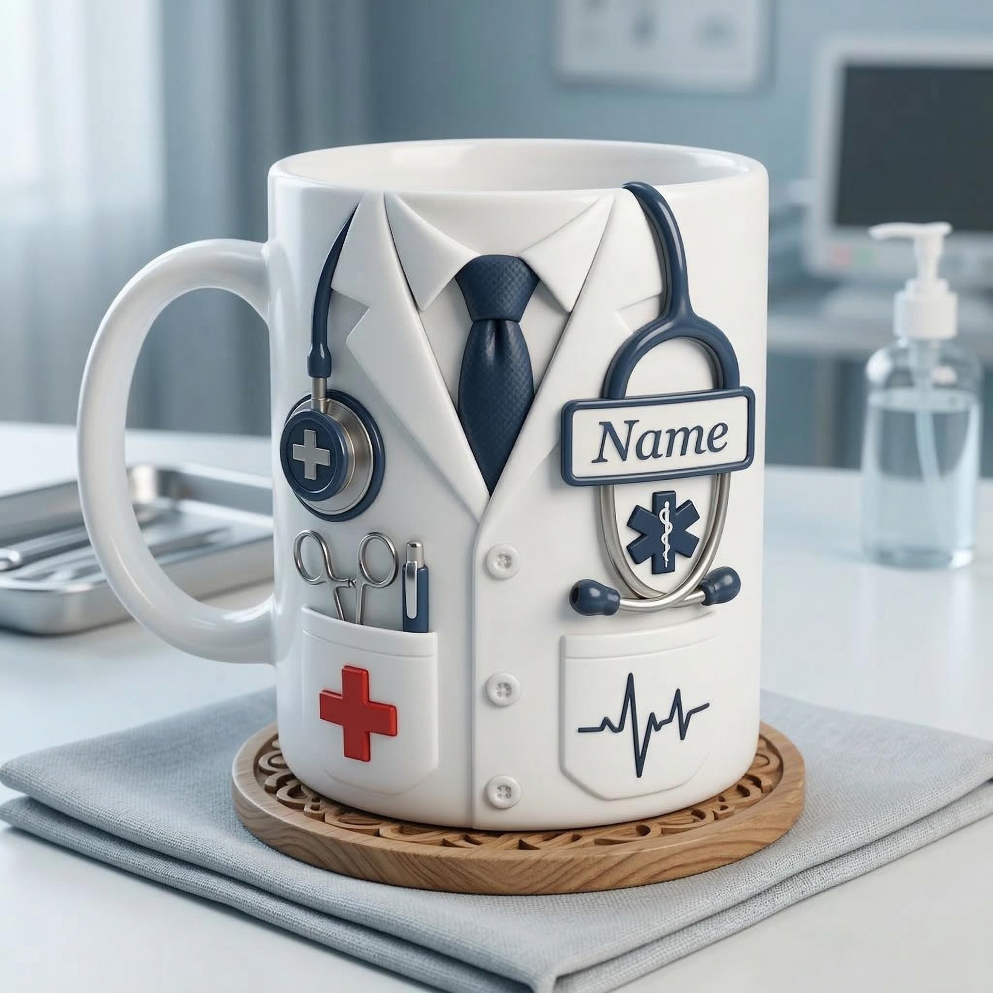Doctor Faux 3D Accent Mug, Custom Name Doctor Cup, Healthcare Gift for Him