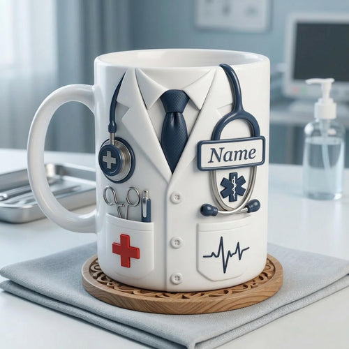 Doctor Faux 3D Accent Mug, Custom Name Doctor Cup, Healthcare Gift for Him