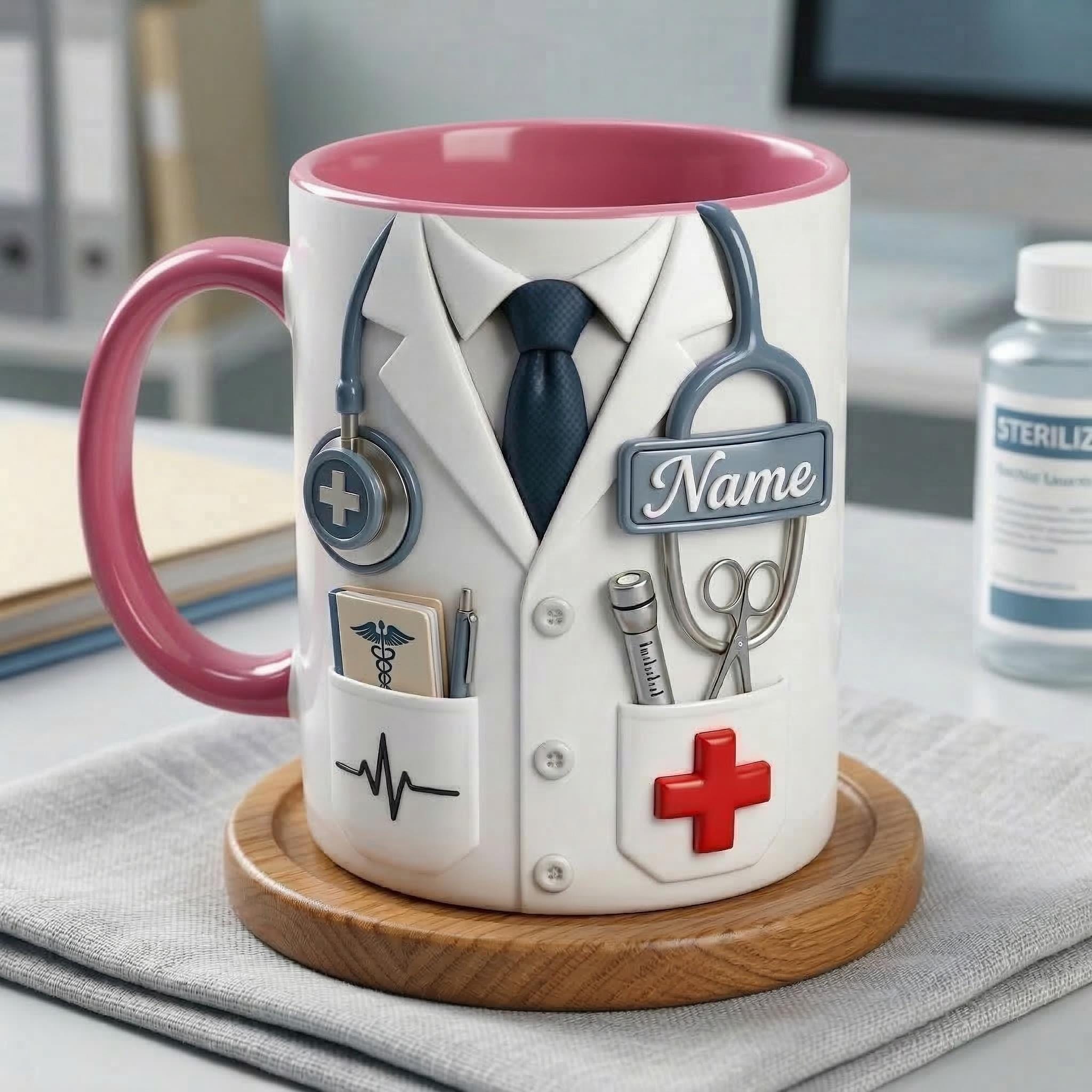 Doctor Faux 3D Accent Mug, Personalized Male Doctor Coffee Mug, Medical Gift