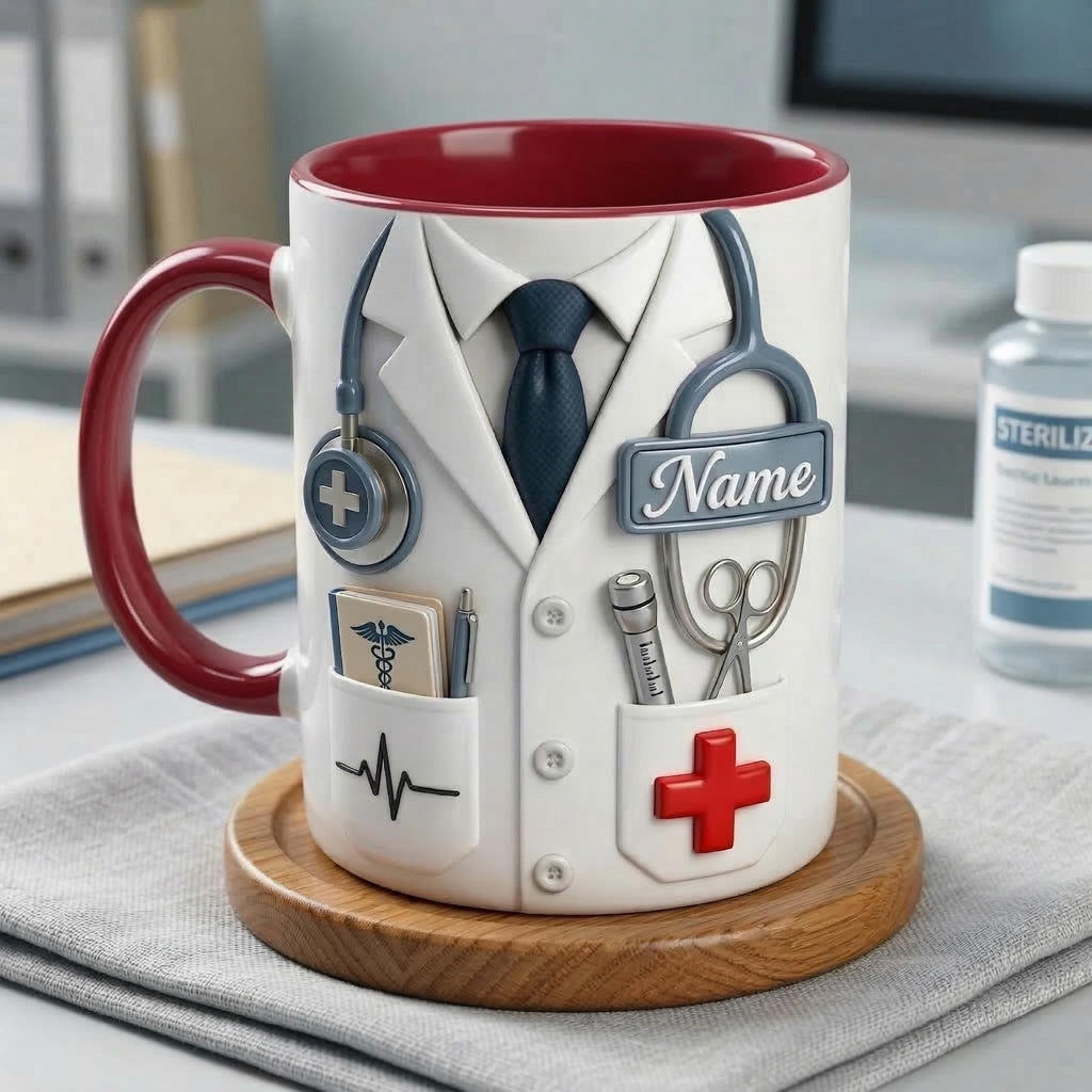 Doctor Faux 3D Accent Mug, Personalized Male Doctor Coffee Mug, Medical Gift