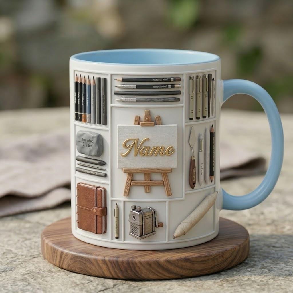 3D Sketch Artist Mug, Personalized Art Coffee Cup, Ceramic Drinkware