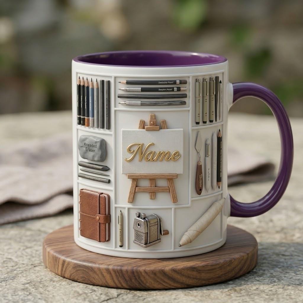 3D Sketch Artist Mug, Personalized Art Coffee Cup, Ceramic Drinkware