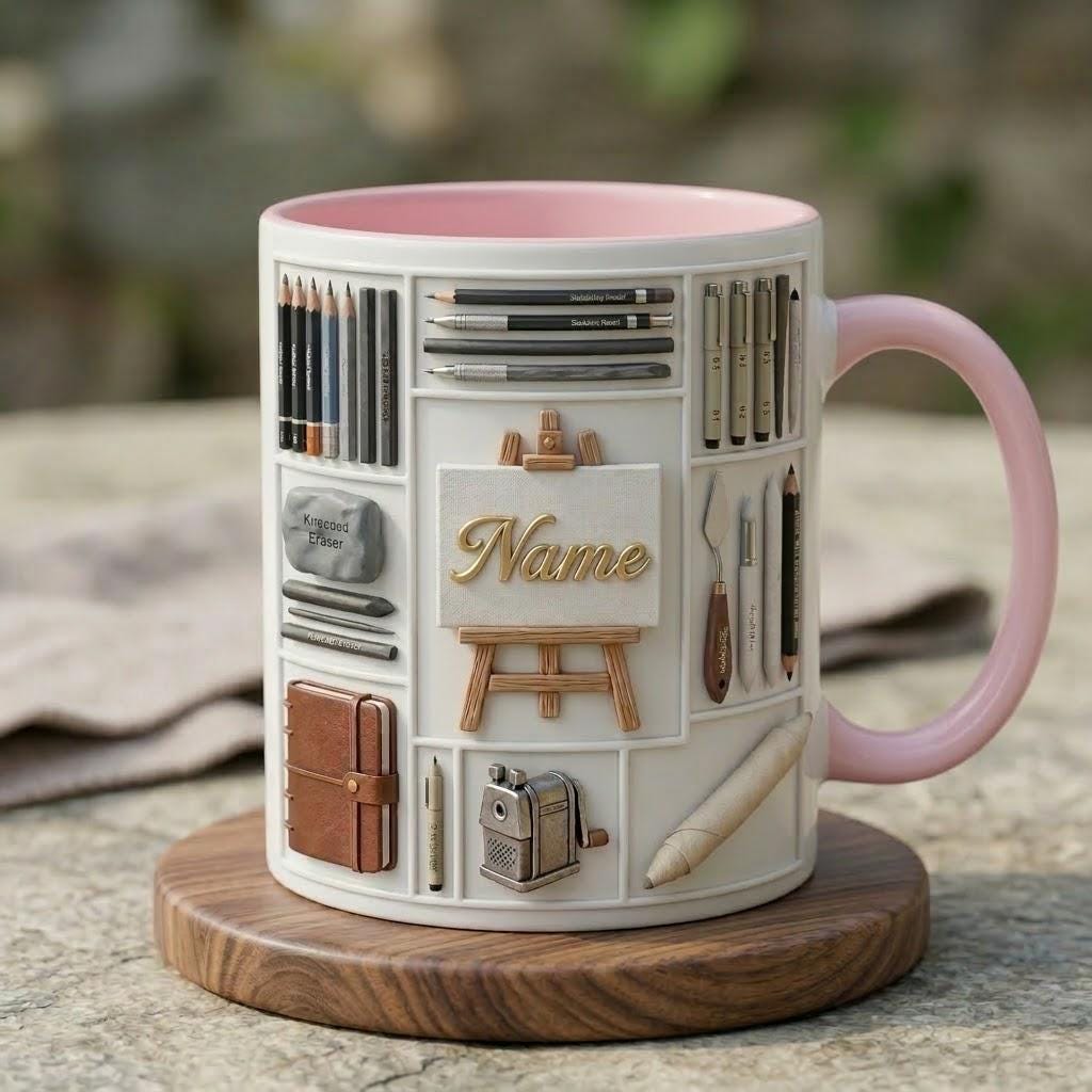 3D Sketch Artist Mug, Personalized Art Coffee Cup, Ceramic Drinkware