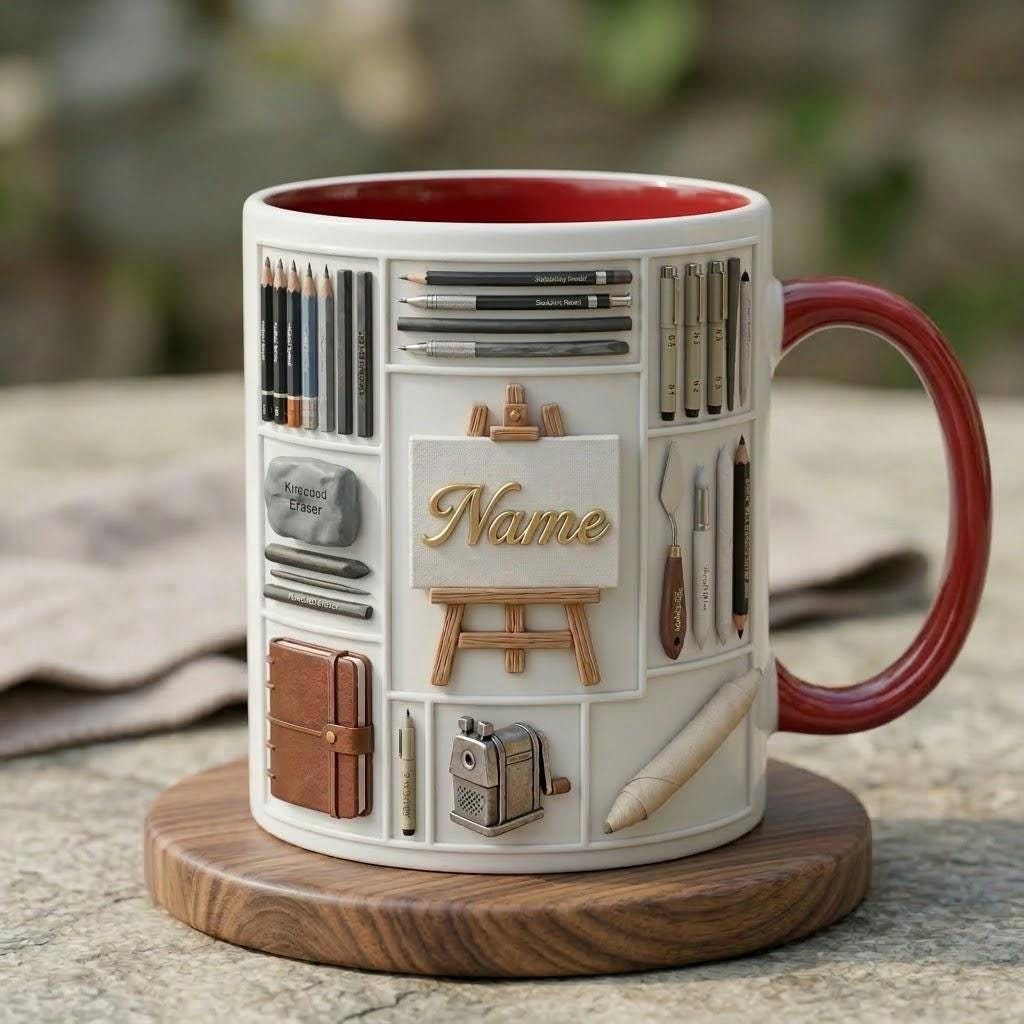3D Sketch Artist Mug, Personalized Art Coffee Cup, Ceramic Drinkware