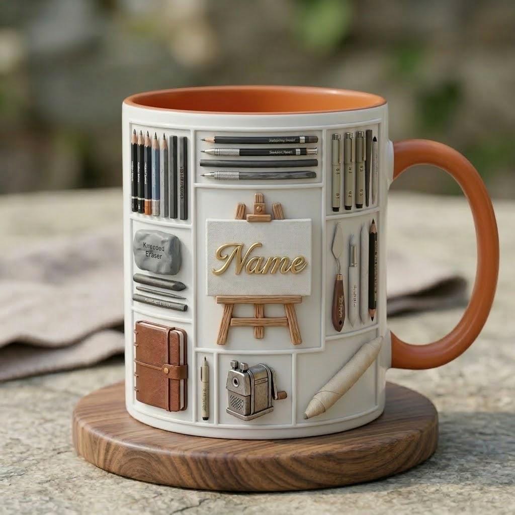 3D Sketch Artist Mug, Personalized Art Coffee Cup, Ceramic Drinkware