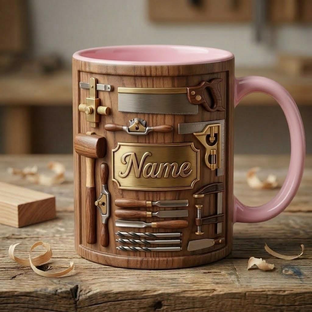 Woodworking Mug 3D, Custom Name Craft Coffee Accent Mug, Gift For Father Day, Faux 3D Mug