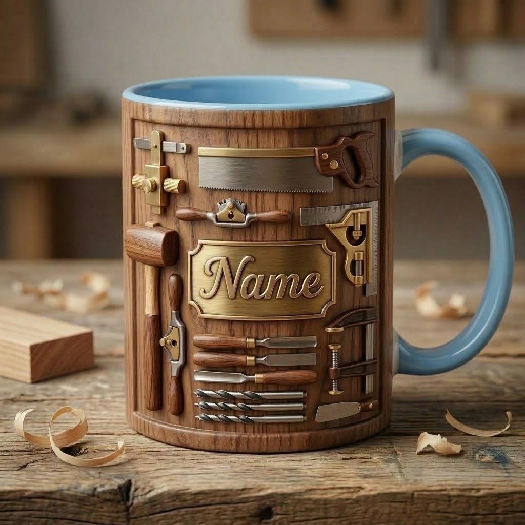 Woodworking Mug 3D, Custom Name Craft Coffee Accent Mug, Gift For Father Day, Faux 3D Mug