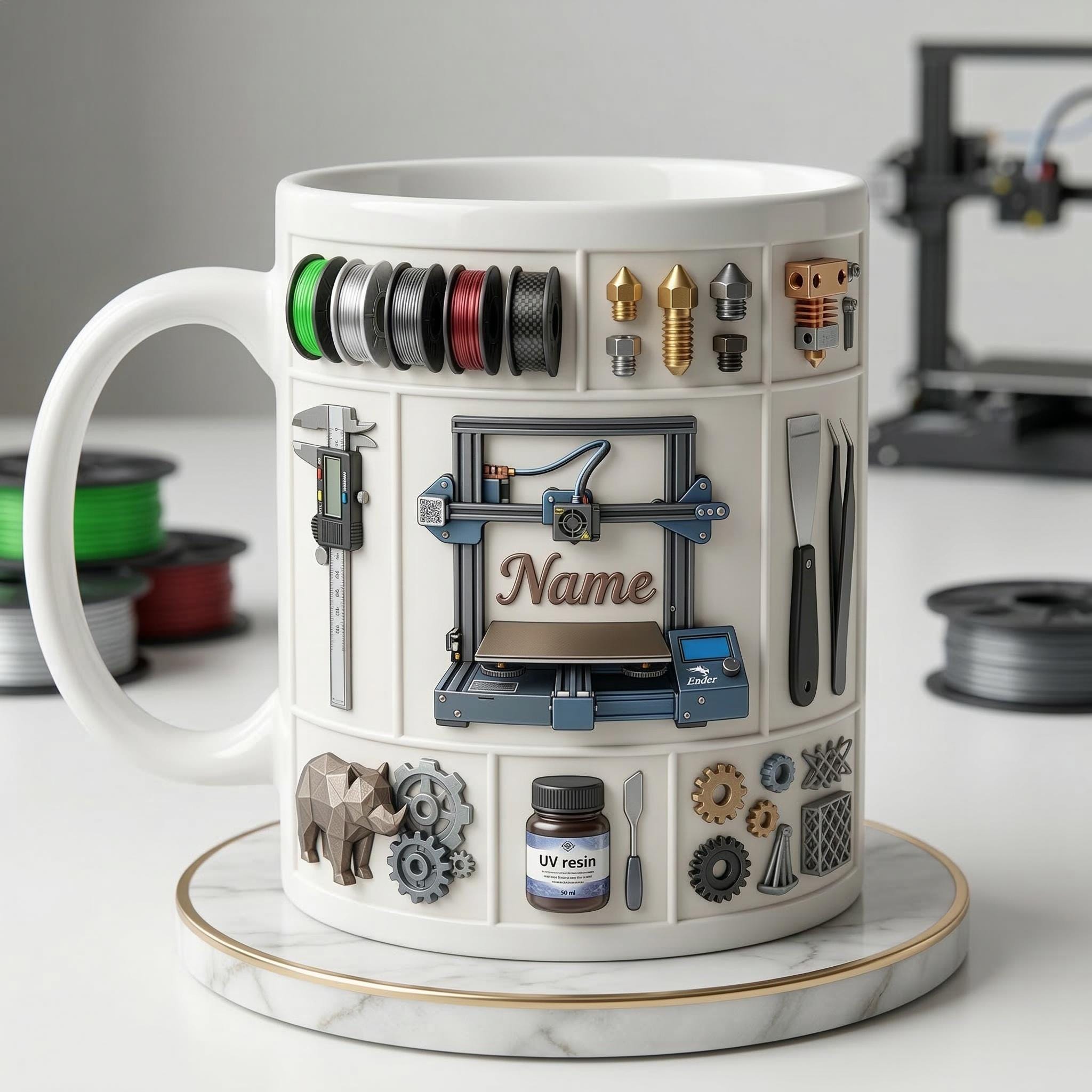 Personalized 3D Printer Accent Mug, Custom Name Maker Coffee Cup