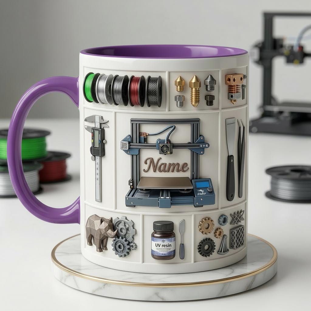 Personalized 3D Printer Accent Mug, Custom Name Maker Coffee Cup