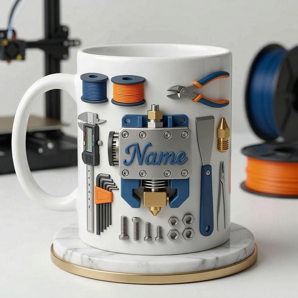 Personalized 3D Printing Tools Mug, Maker Gift, Ceramic Coffee Cup