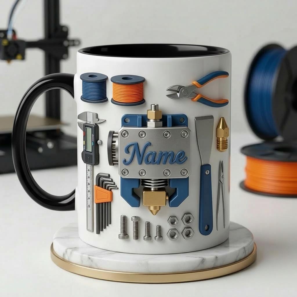 Personalized 3D Printing Tools Mug, Maker Gift, Ceramic Coffee Cup