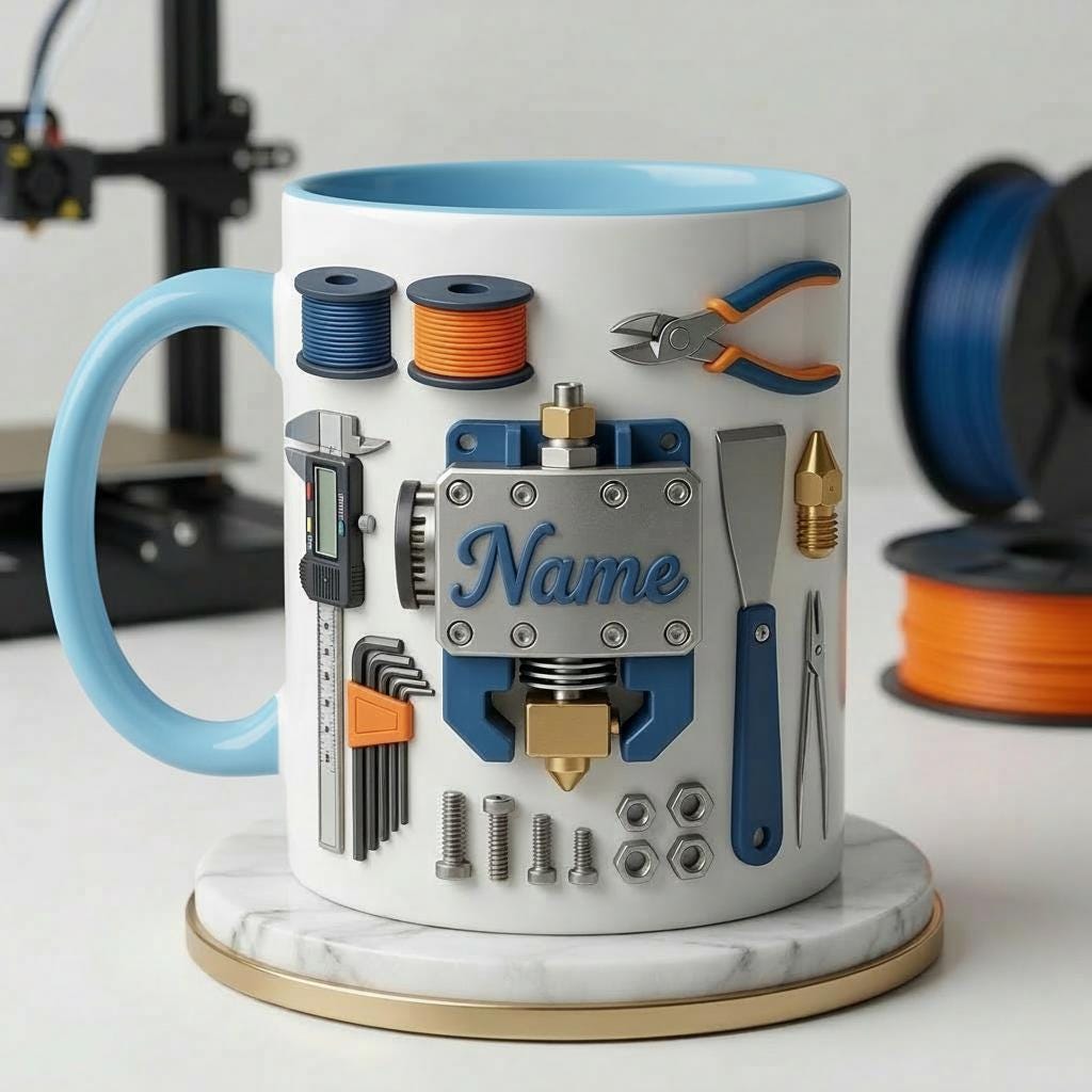 Personalized 3D Printing Tools Mug, Maker Gift, Ceramic Coffee Cup