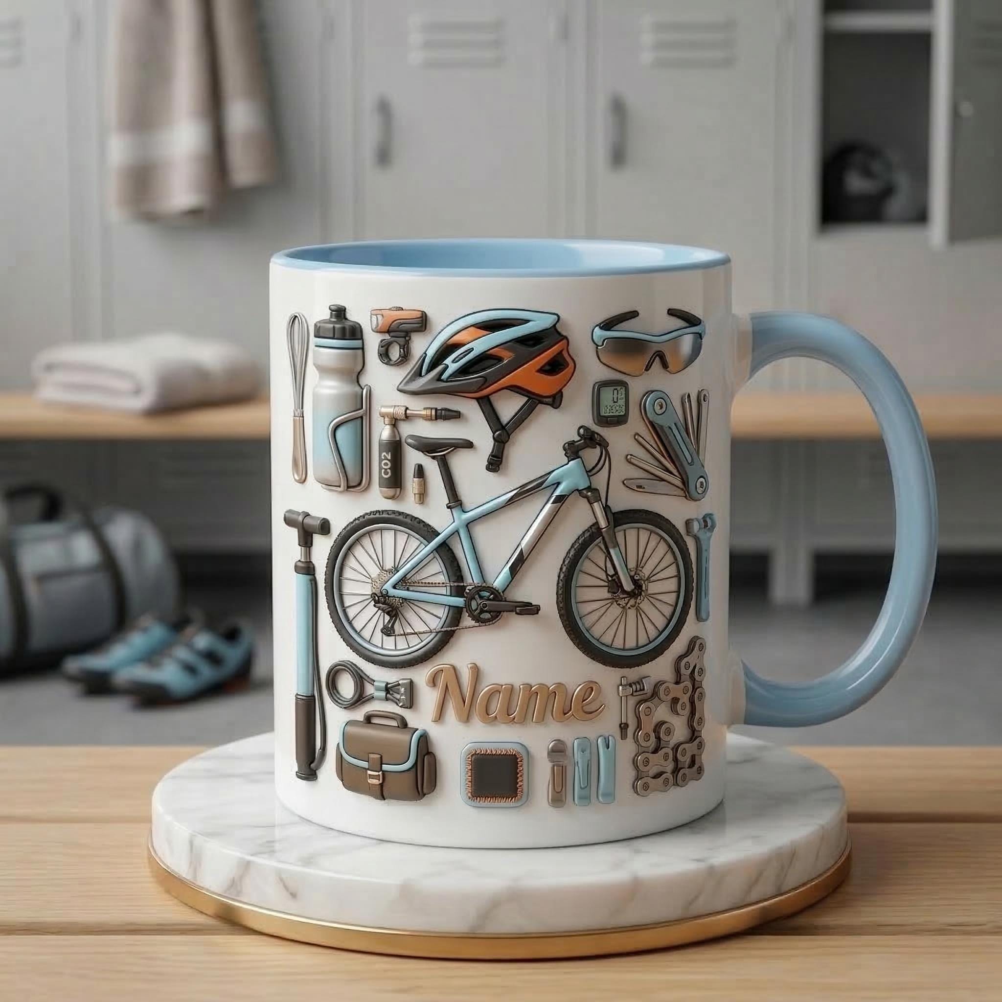 Personalized Biking Mug 3D, Custom Cyclist Name Cup, Bike Lover Gift