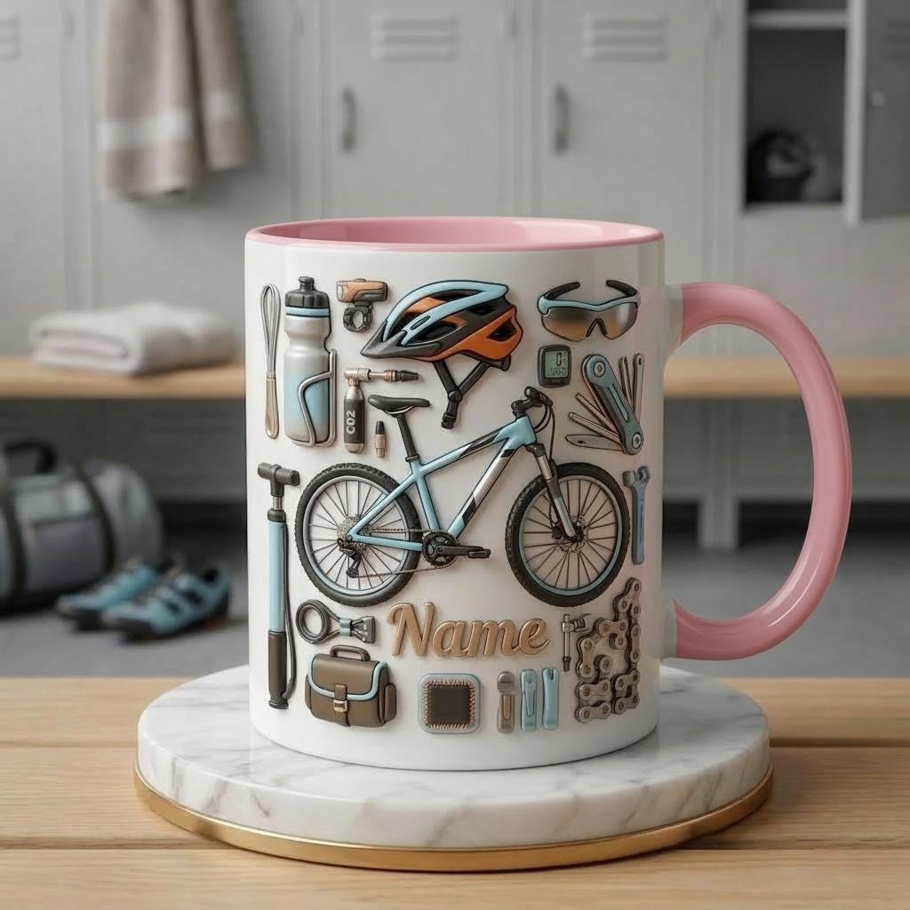 Personalized Biking Mug 3D, Custom Cyclist Name Cup, Bike Lover Gift