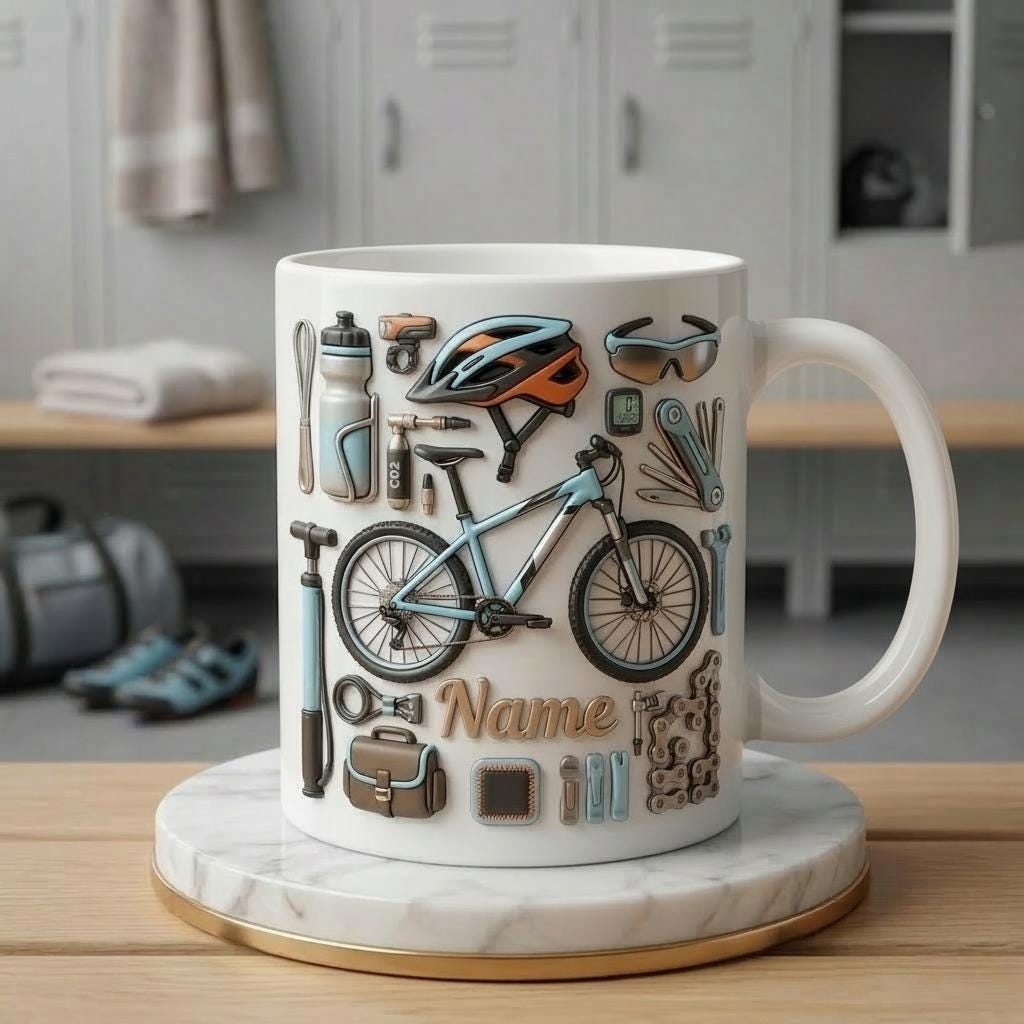 Personalized Biking Mug 3D, Custom Cyclist Name Cup, Bike Lover Gift