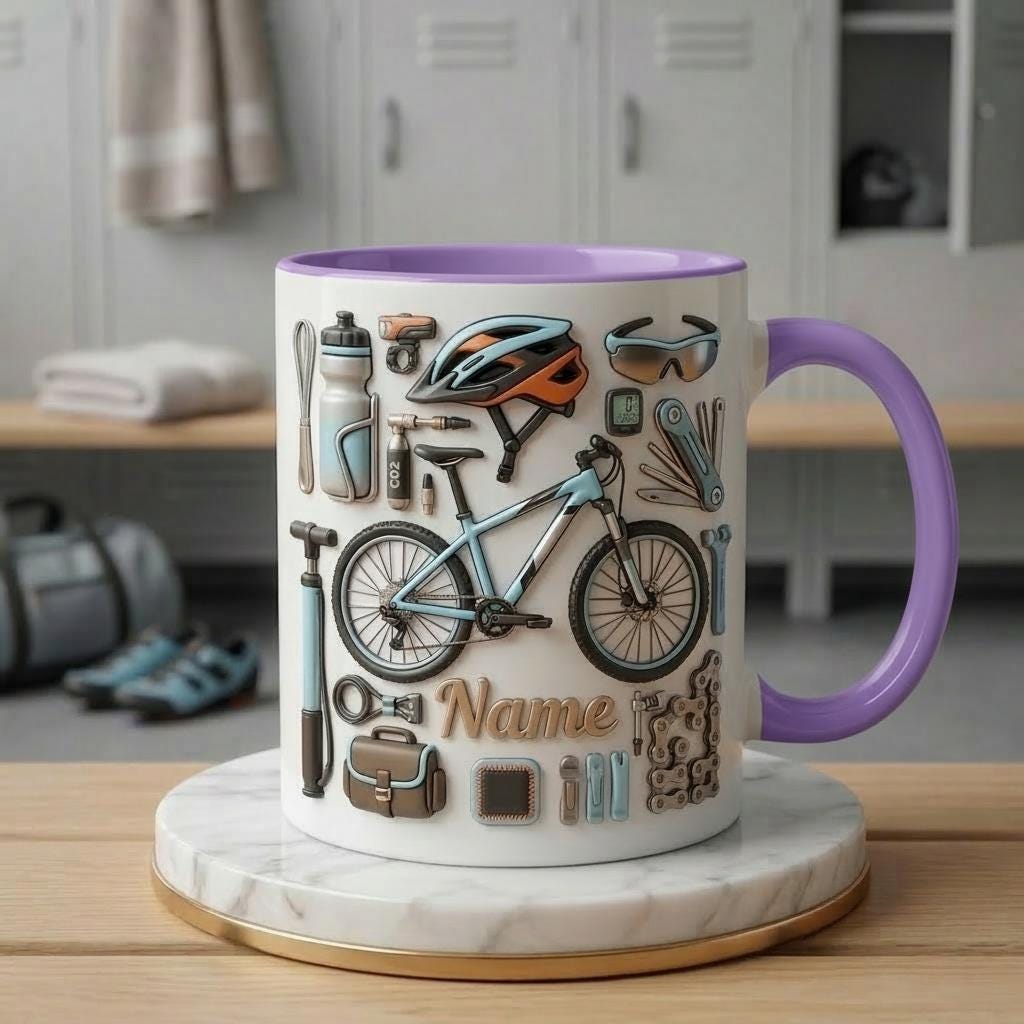 Personalized Biking Mug 3D, Custom Cyclist Name Cup, Bike Lover Gift