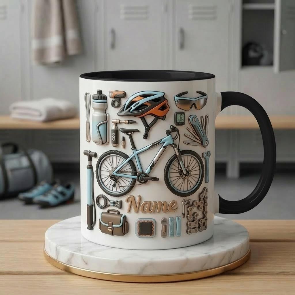 Personalized Biking Mug 3D, Custom Cyclist Name Cup, Bike Lover Gift