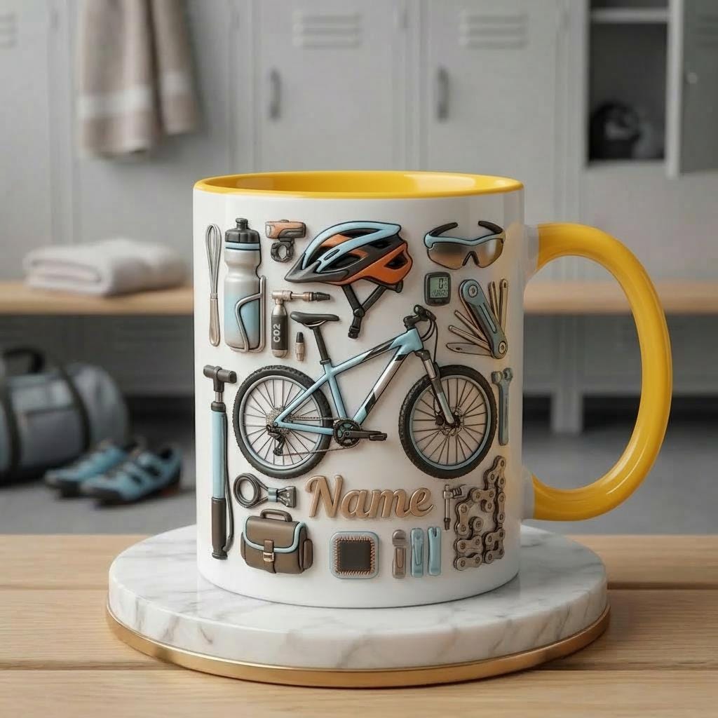 Personalized Biking Mug 3D, Custom Cyclist Name Cup, Bike Lover Gift
