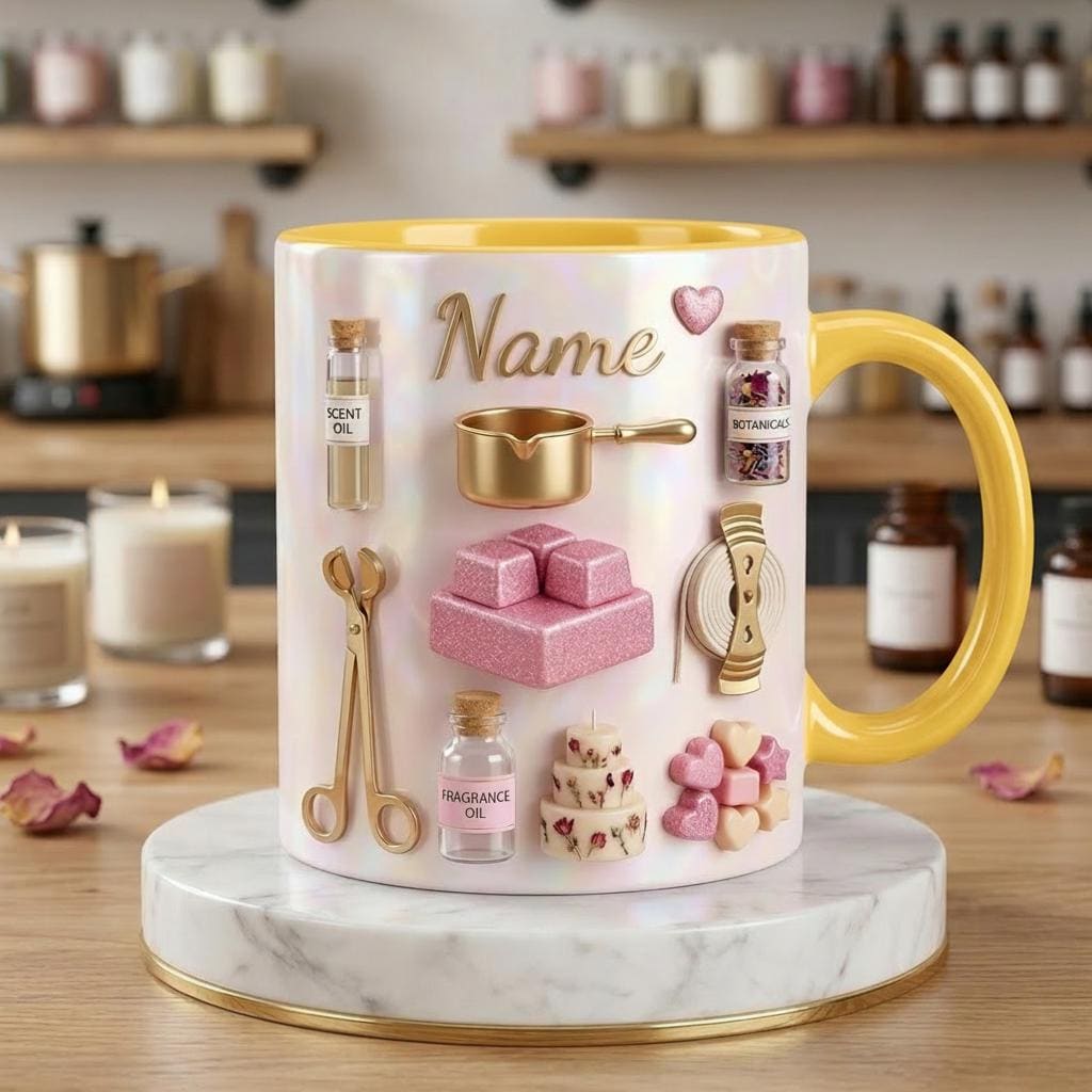 Personalized Candle Maker Mug 3D, Faux 3D Accent Design, Ceramic Drinkware
