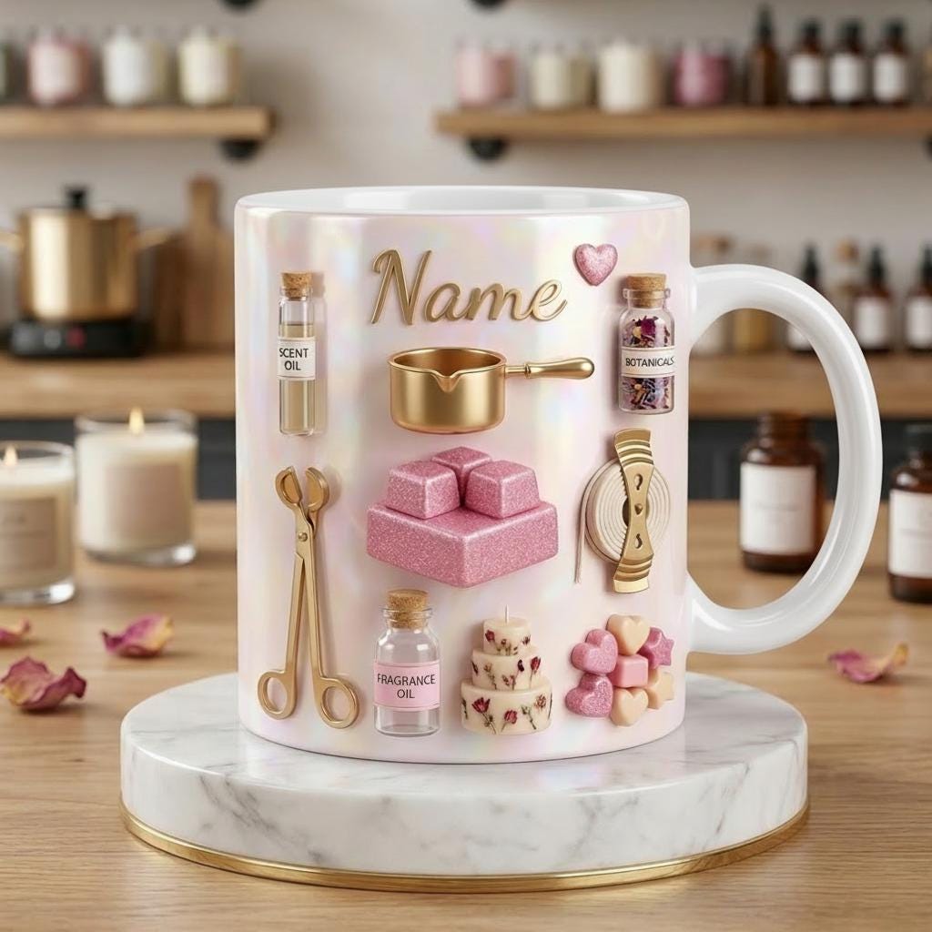 Personalized Candle Maker Mug 3D, Faux 3D Accent Design, Ceramic Drinkware